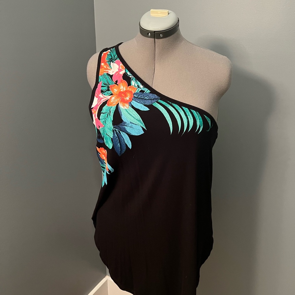 Torrid Asymmetrical Black and Orange Tank Top